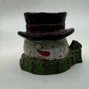 Vintage Yankee Candle Snowman Face Black Top Hat Tea Light Candle Holder